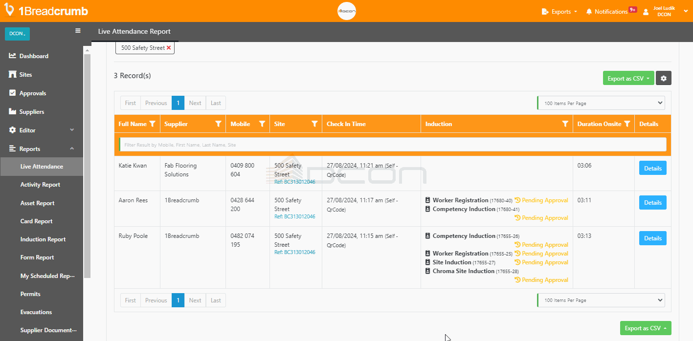 TRACK ATTENDANCE VIEW LIVE STREAM REPORT visual data 2